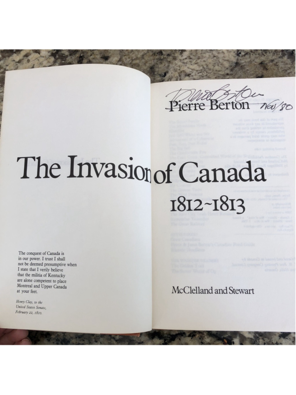 SIGNED The Invasion Of Canada 1812-1813 By Pierre Berton HC Book History CA